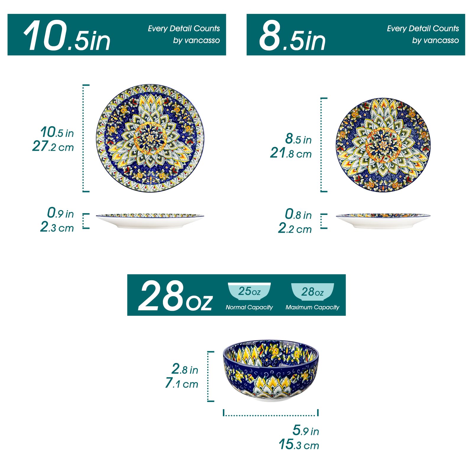 Vancasso SIMI: platos de ensalada 8,5 pulgadas azules, presentación atractiva.