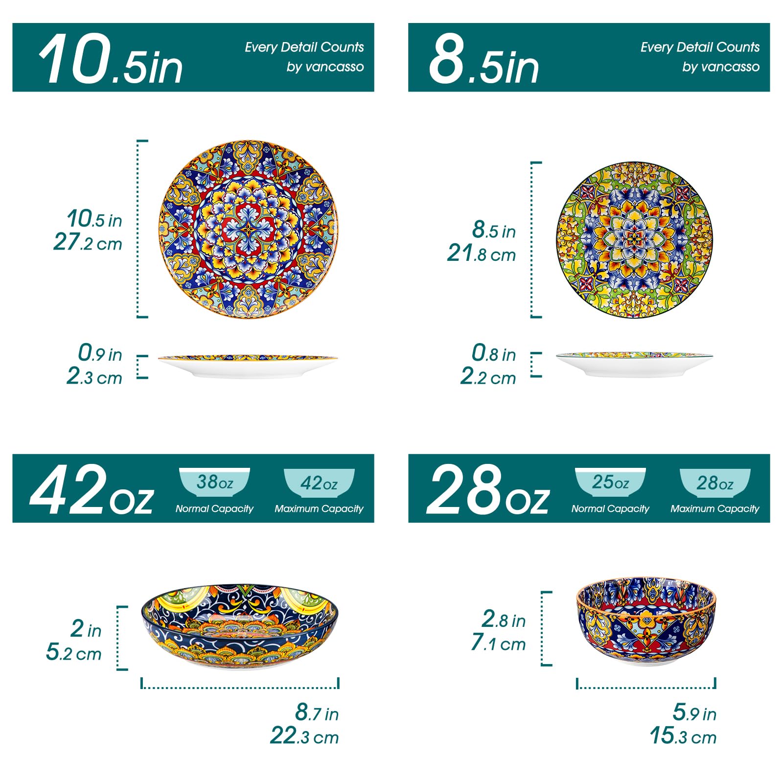 Plato ensalada SIMI de 8,5 pulgadas con esmalte brillante y colores vivos.
