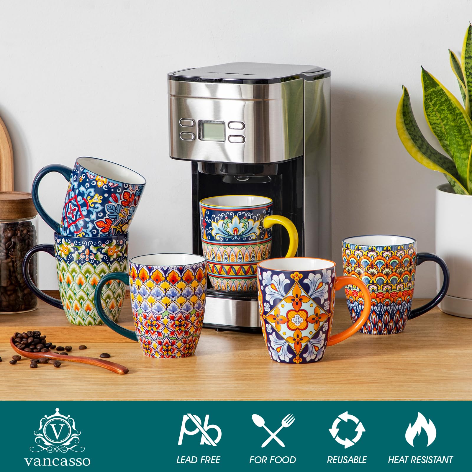 Taza grande Vancasso SIMI para café, bebidas o latte, con asa cómodo.