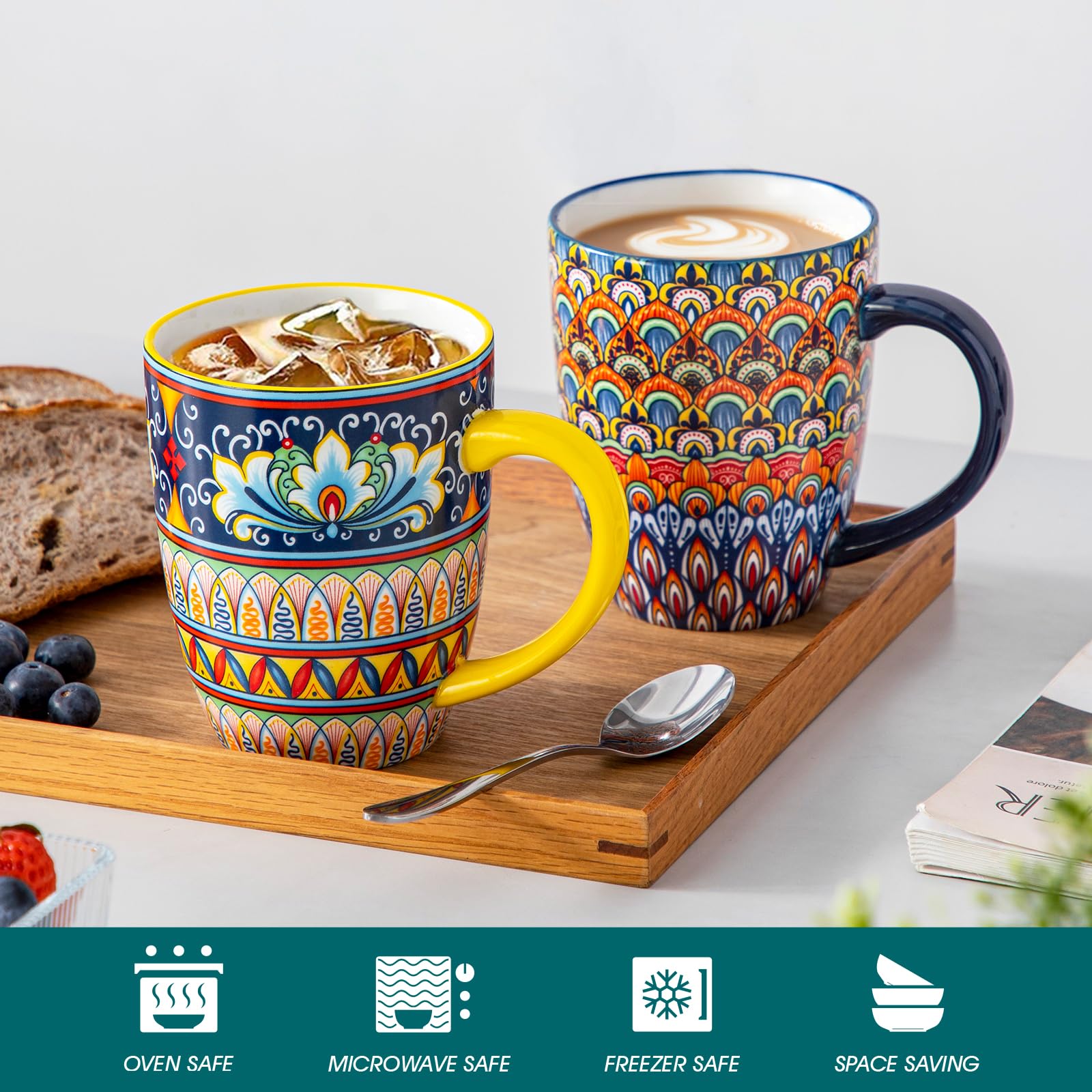 Taza grande Vancasso SIMI para chocolate caliente o té, con asa cómoda.