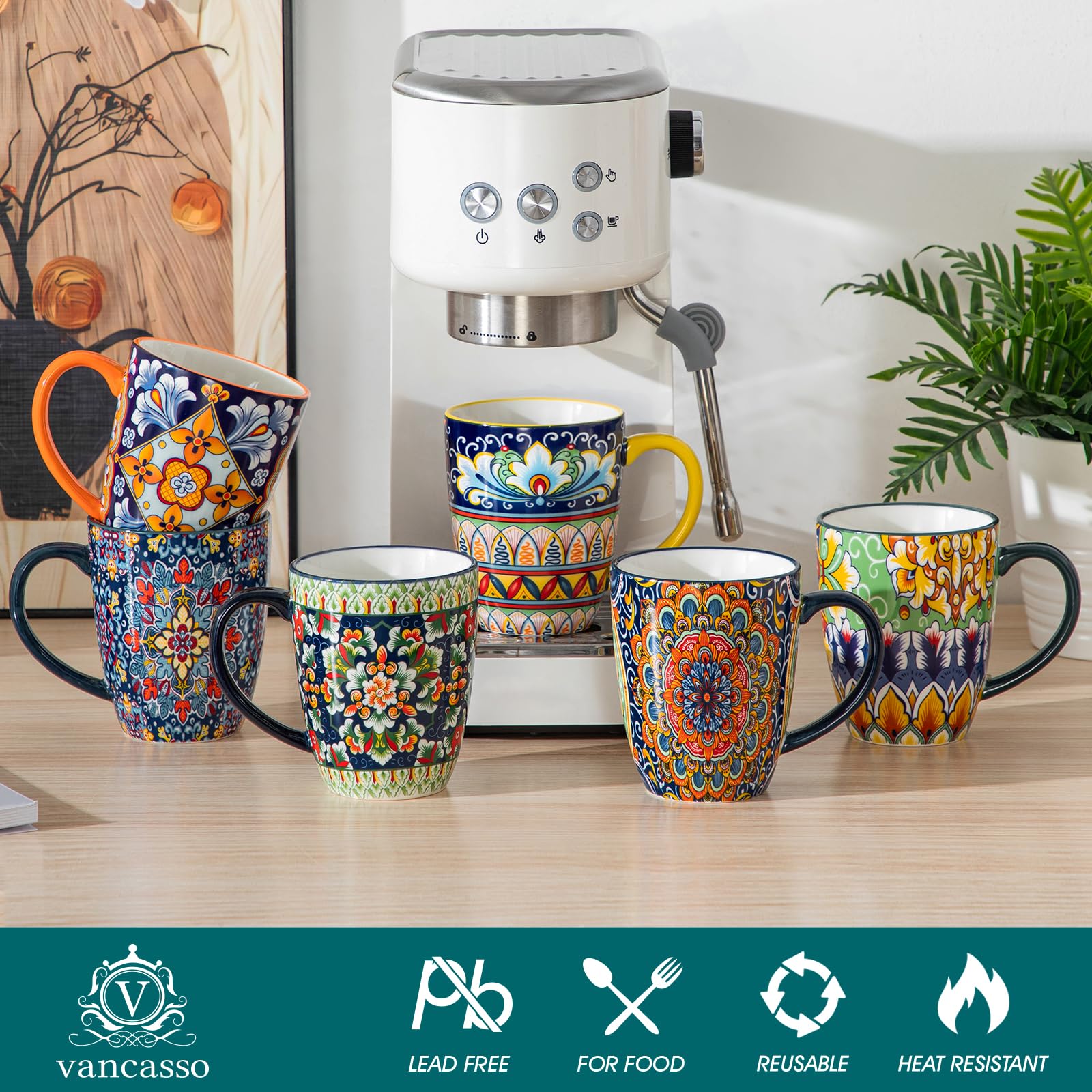 Vancasso SIMI tazas boho, cerámica de alta cocción con colores vivos.