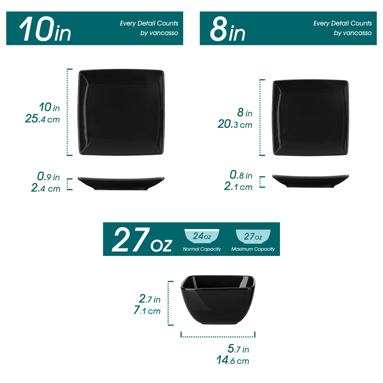 Vancasso Soho, plato principal cuadrado negro para porciones equilibradas