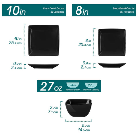 Vancasso Soho, plato principal cuadrado negro para porciones equilibradas