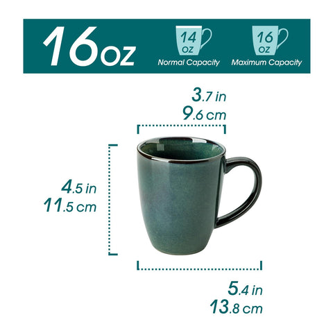 Conjunto de 6 tazas verdes con esmalte reactivo, cada una única para realzar la mesa.