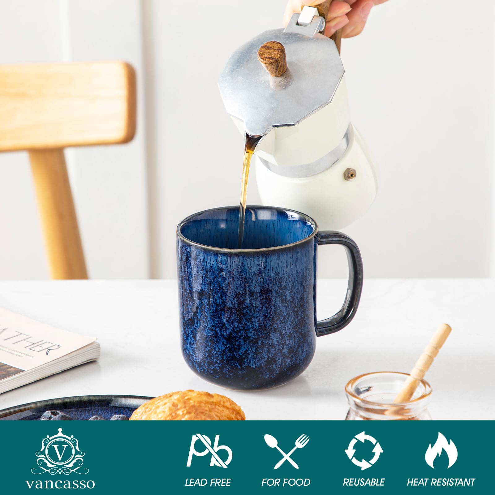 Taza vancasso STARRY azul apta para lavavajillas y uso diario