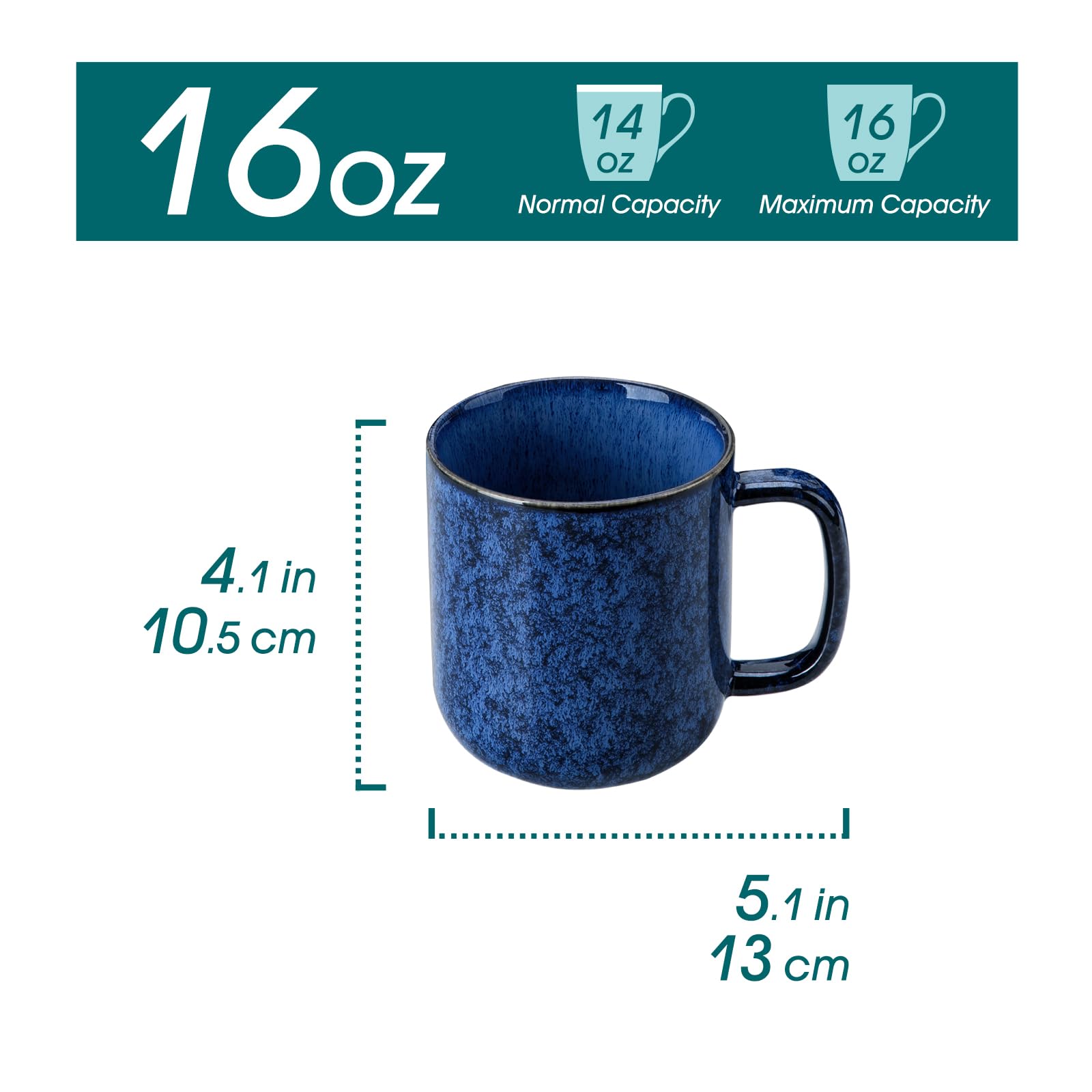 Taza vancasso STARRY 16oz exterior azul, acabado esmaltado suave