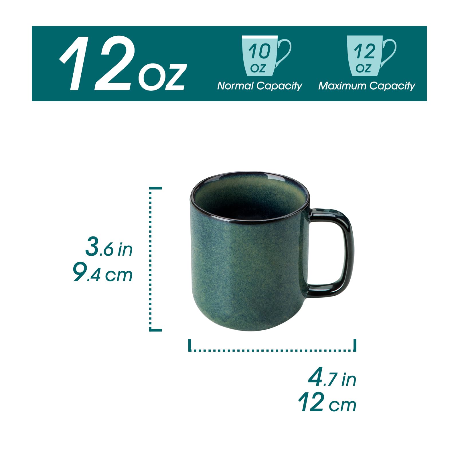 Taza STARRY de Vancasso, uso diario verde, superficie esmaltada facilita limpieza.