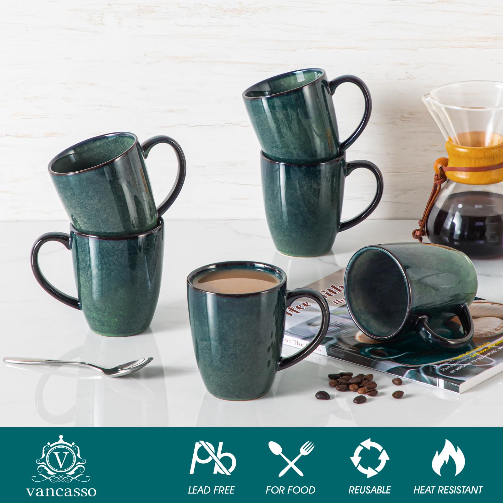 Cerámica verde Starry con vidriado reactivo único para cada taza