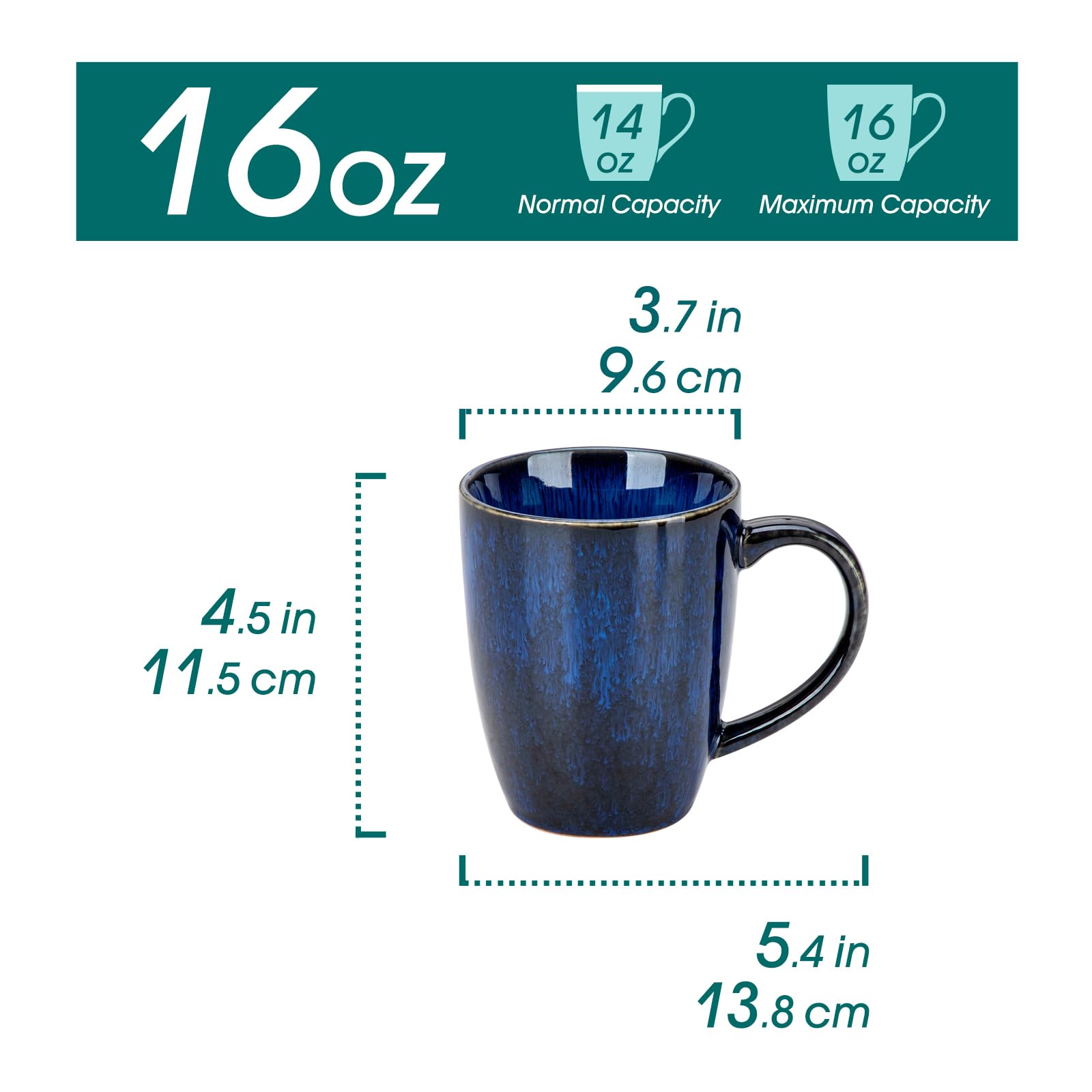 Juego de seis tazas STARRY con glaseado reactivo único para cada pieza
