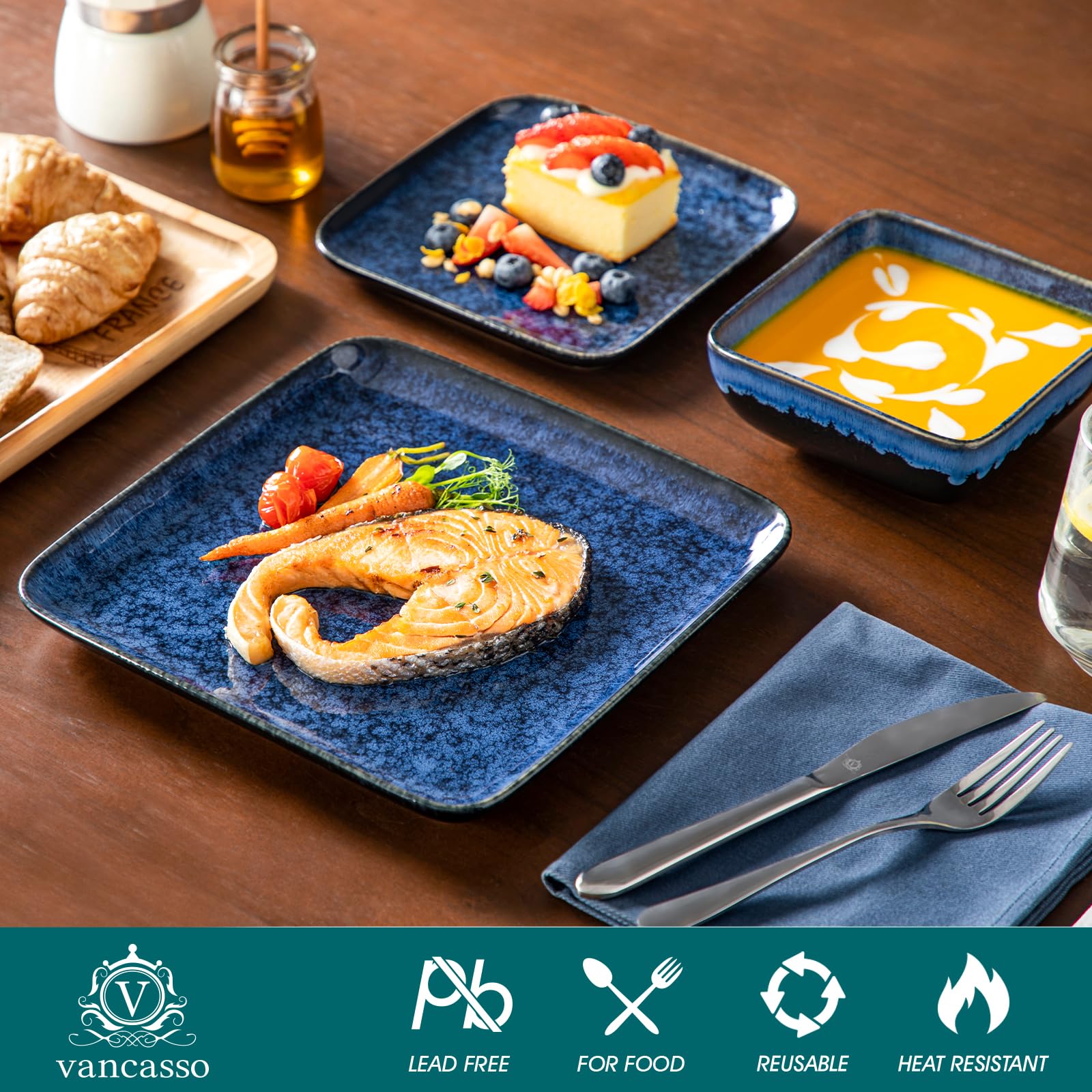 Vancasso Stern Blue tazón cuadrado, perfecto para porciones y sopas