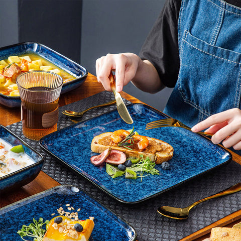 Vancasso Stern Blue detalle del esmalte brillante para mesa