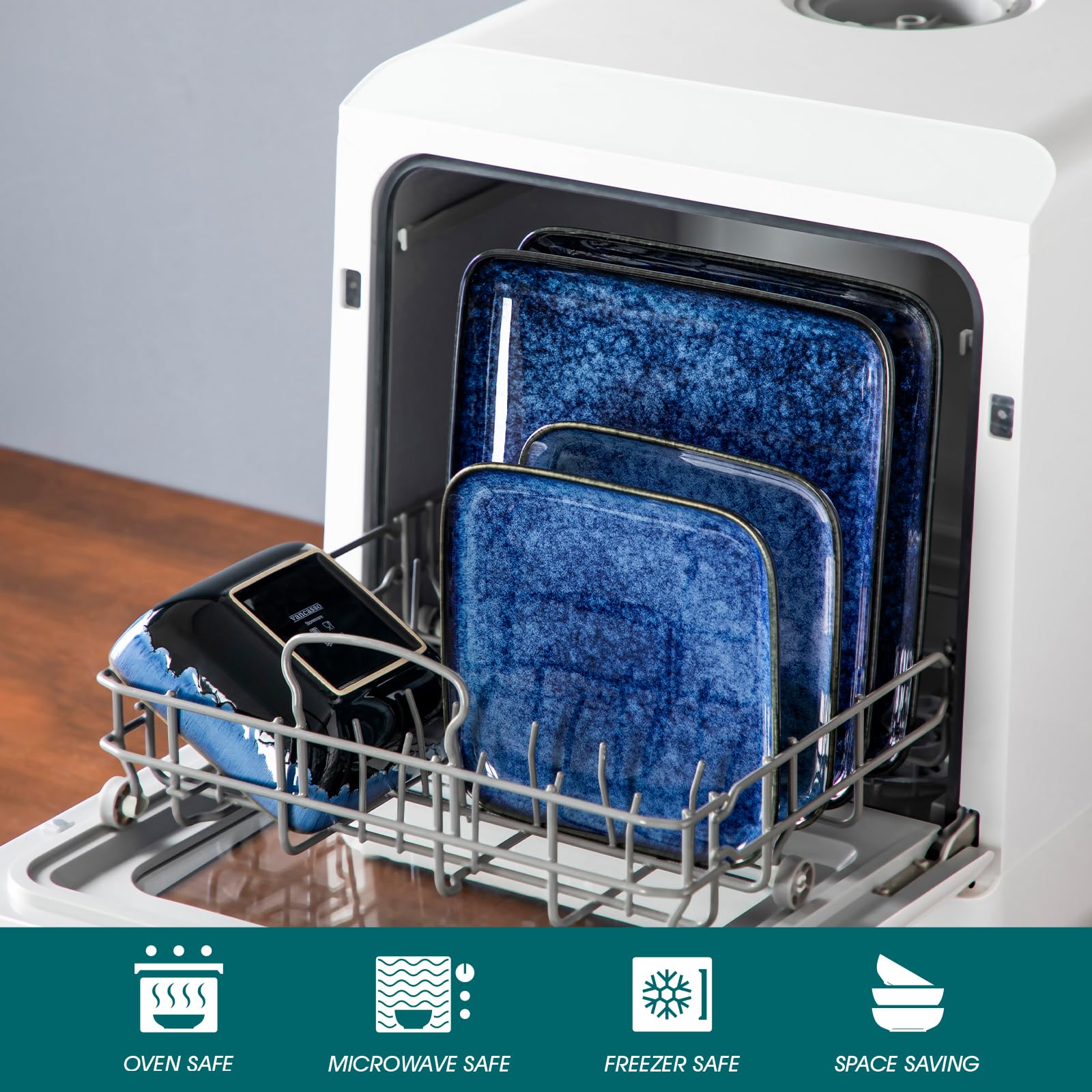 Vancasso Stern Blue plato de sopa cuadrado, esmalte reactivo brillante