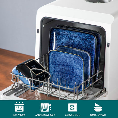Vancasso Stern Blue plato de sopa cuadrado, esmalte reactivo brillante