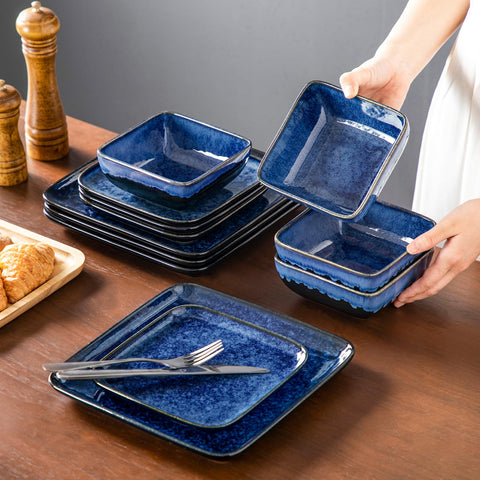Vancasso Stern Blue plato de postre cuadrado, conjunto completo y cohesivo