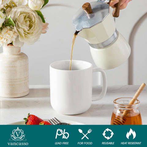 Taza Vancasso cafe-fuerte-ceramica-blanca-16oz, buena para bebidas matutinas.