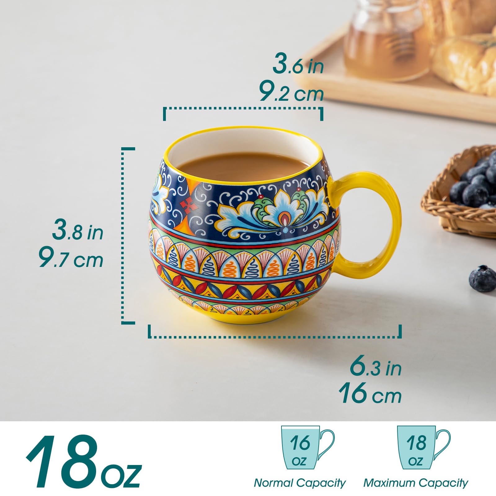 Tazas de cerámica Vancasso de 18 onzas para capuchino diario.