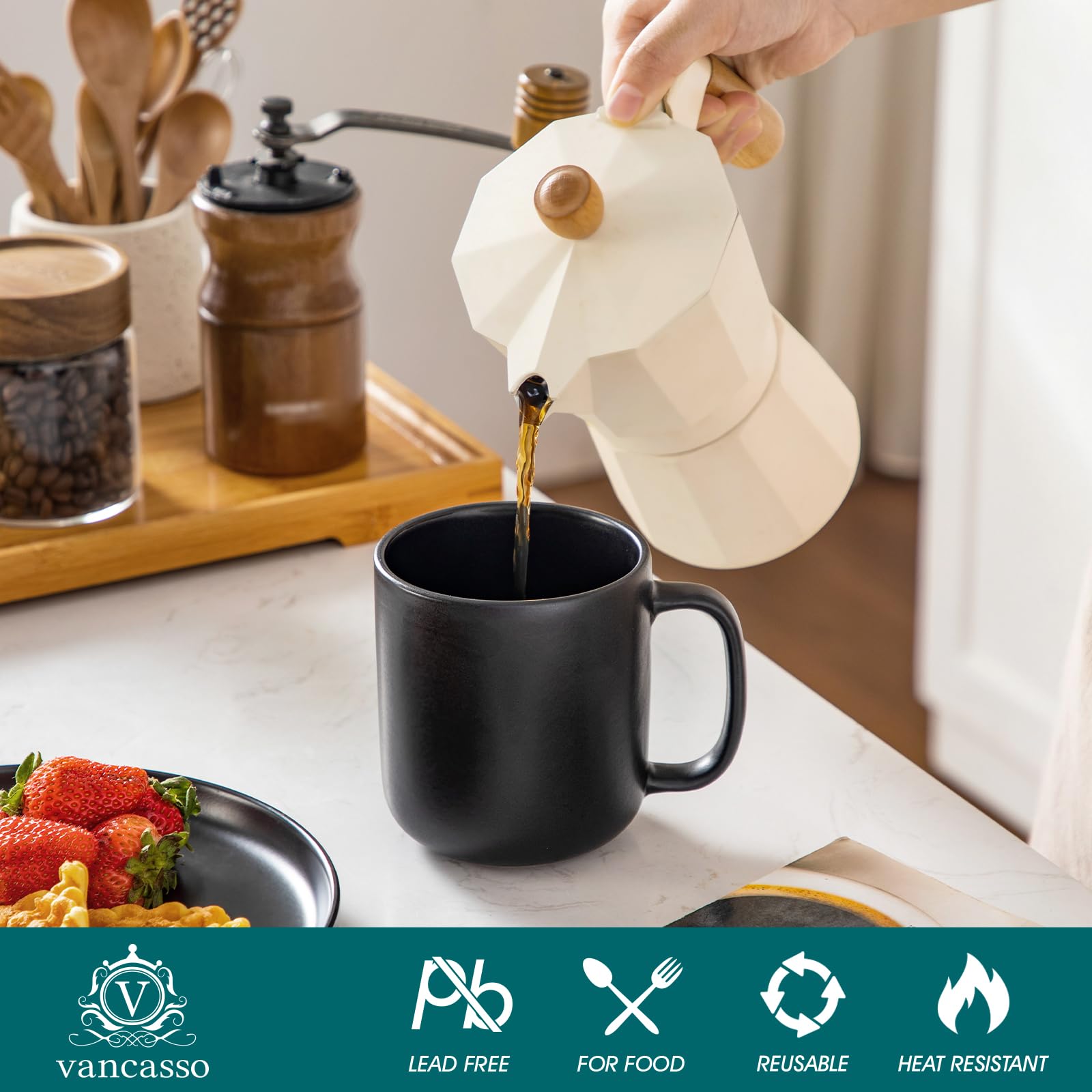 Taza vancasso para café frío, temperatura estable y estilo.