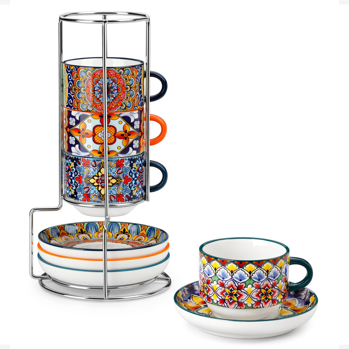 Tazas espresso Vancasso 8oz con platillo para porciones generosas y presentación elegante.