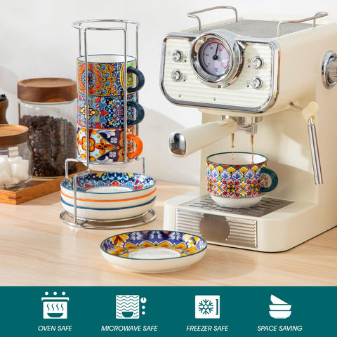 Tazas Vancasso aptas para microondas y lavavajillas, fácil limpieza.