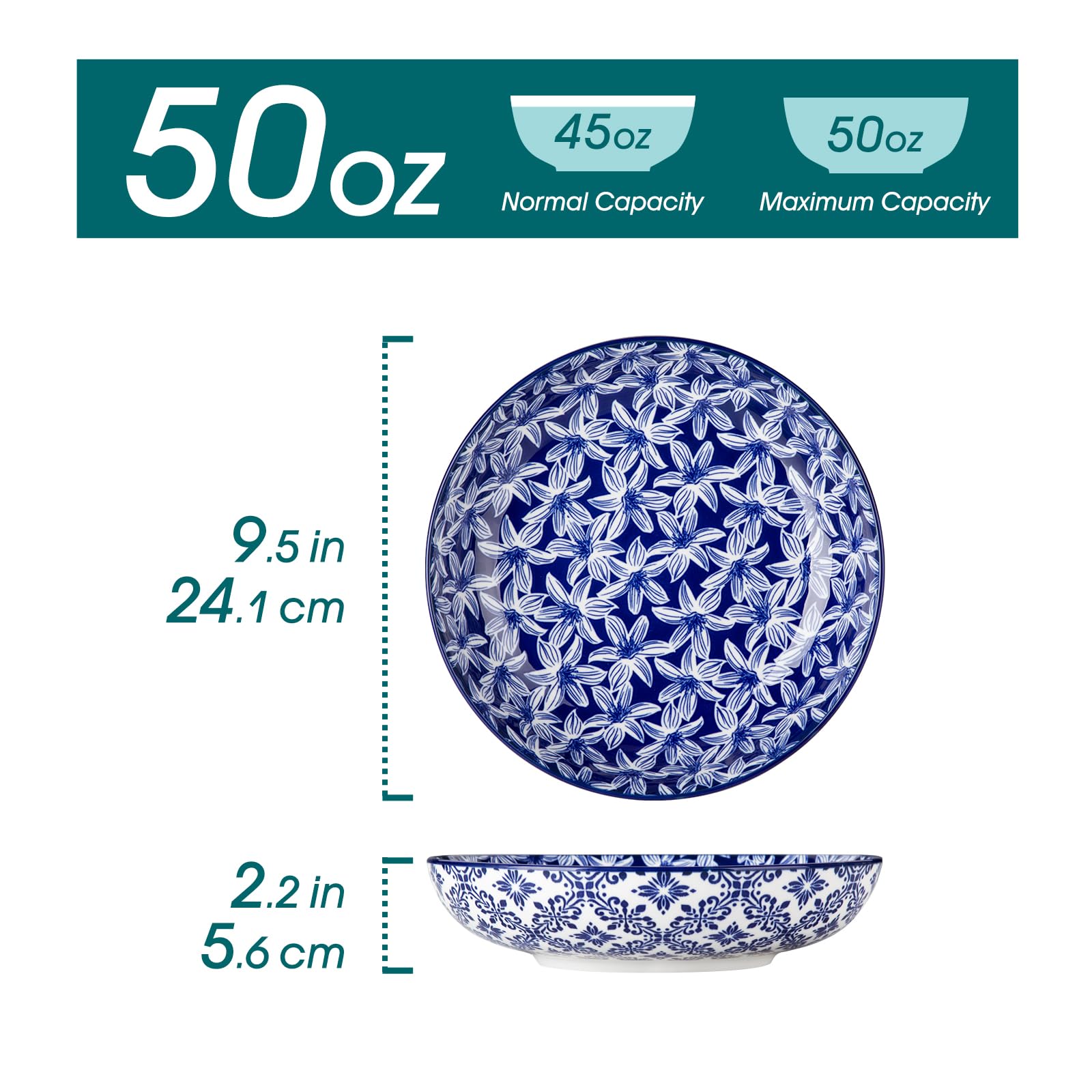 Vancasso tazones cerámica azul blanco con diseño floral para mesa elegante.