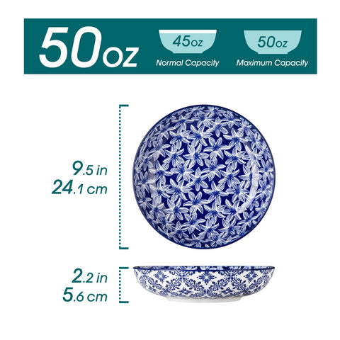 Vancasso tazones cerámica azul blanco con diseño floral para mesa elegante.