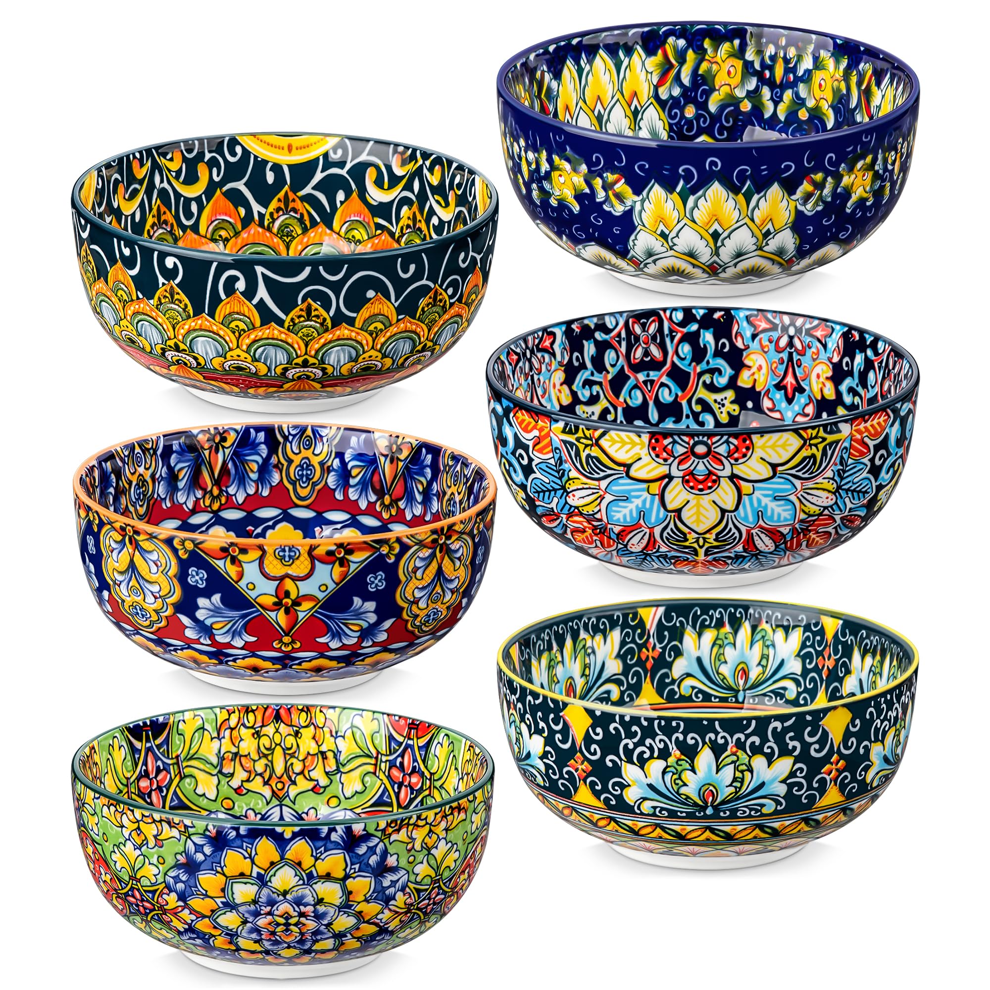 Tazones para cereal Vancasso con diseño bohemio interior y exterior, ideales para desayunos coloridos.