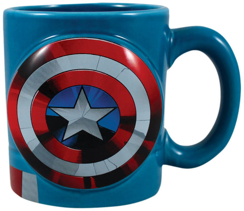 Taza Vandor Capitán América en vista frontal, ideal para empezar el día con estilo