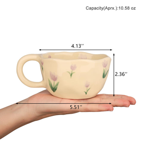 VanEnjoy taza cerámica, diseño de fresa y flores, ideal para té.