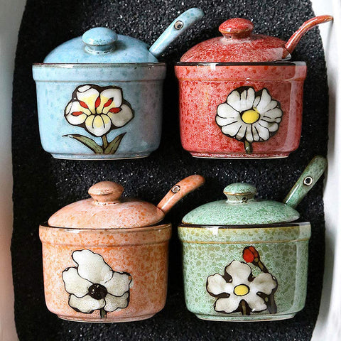 VanEnjoy frasco condimento cerámico redondo floral, perfecto para cocina decorativa