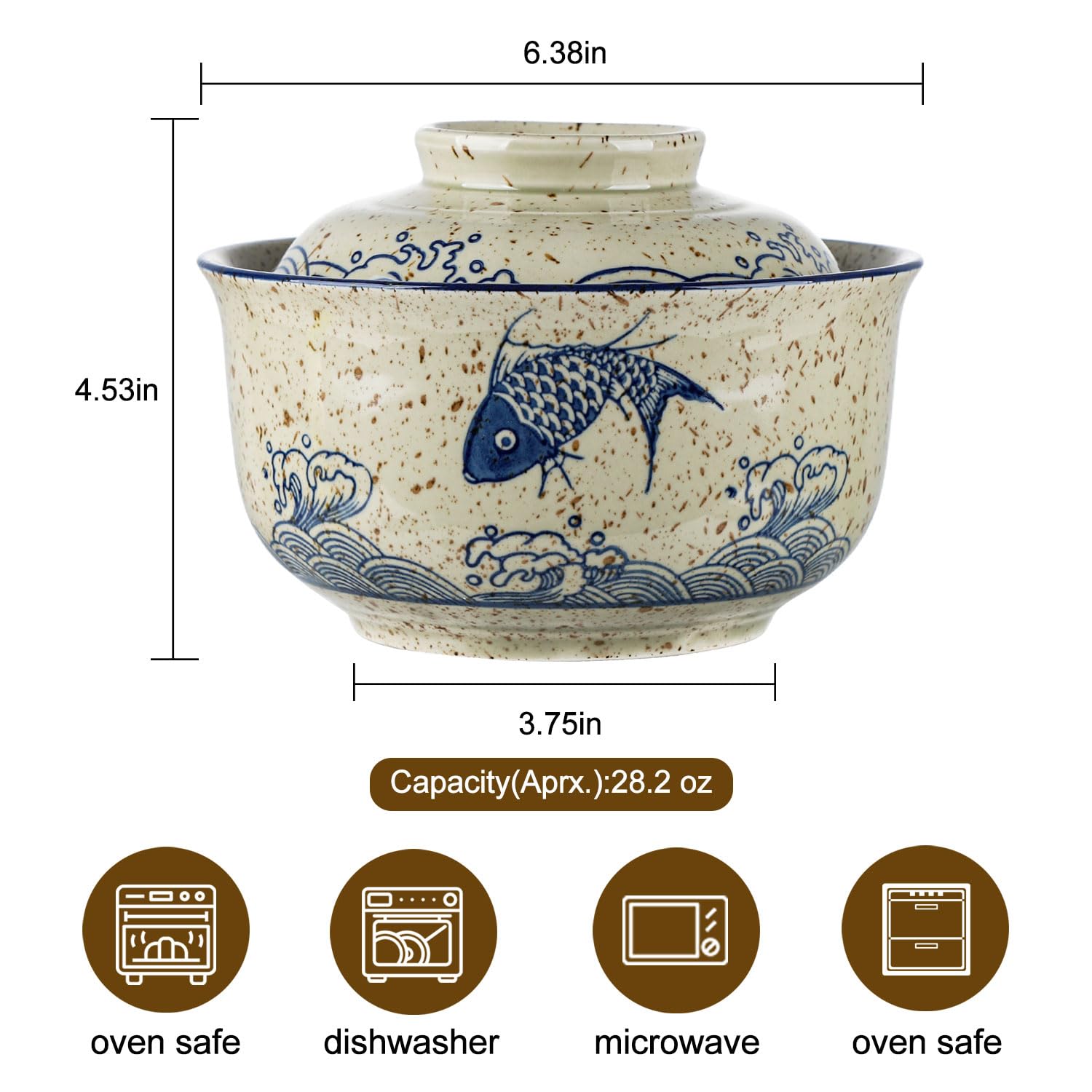 VanEnjoy cuenco ramen japonés 25 oz con tapa, gran capacidad para sopas.