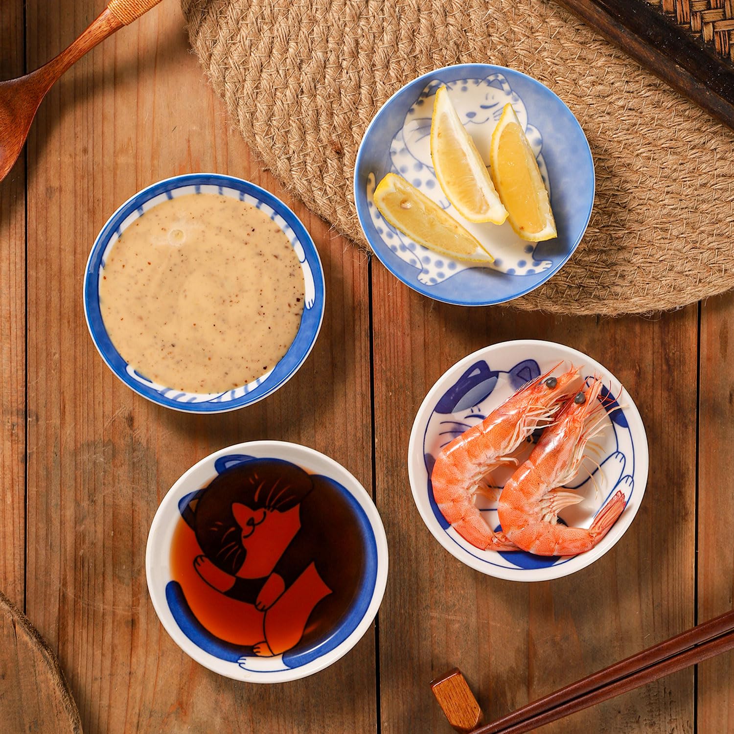 VanEnjoy platitos pequeños para dips con diseño de gatito azul