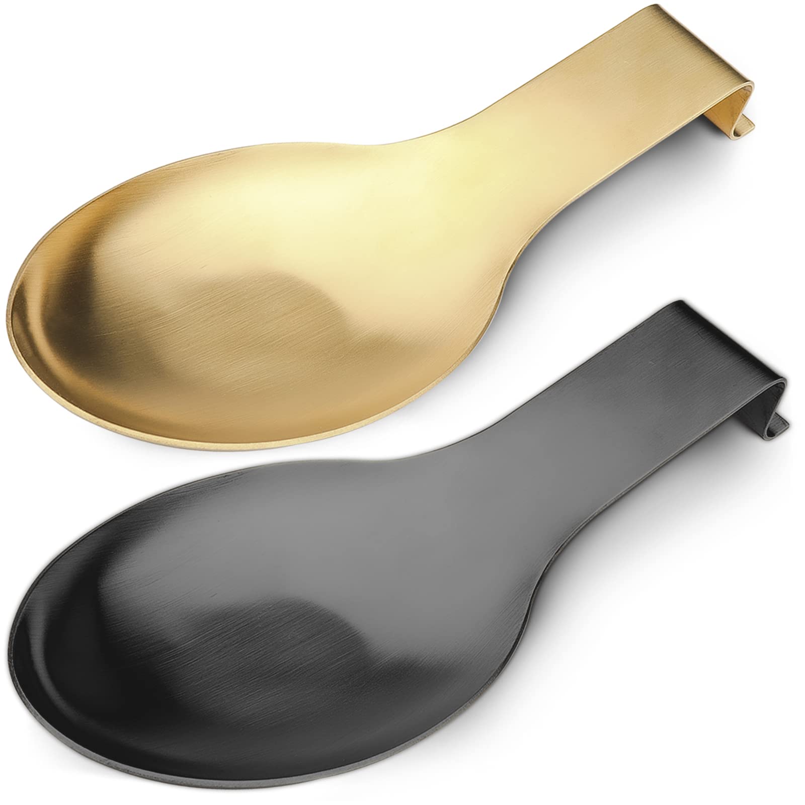 VanlonPro reposacucharas de acero inoxidable con acabado oro y negro, mantiene la encimera limpia.