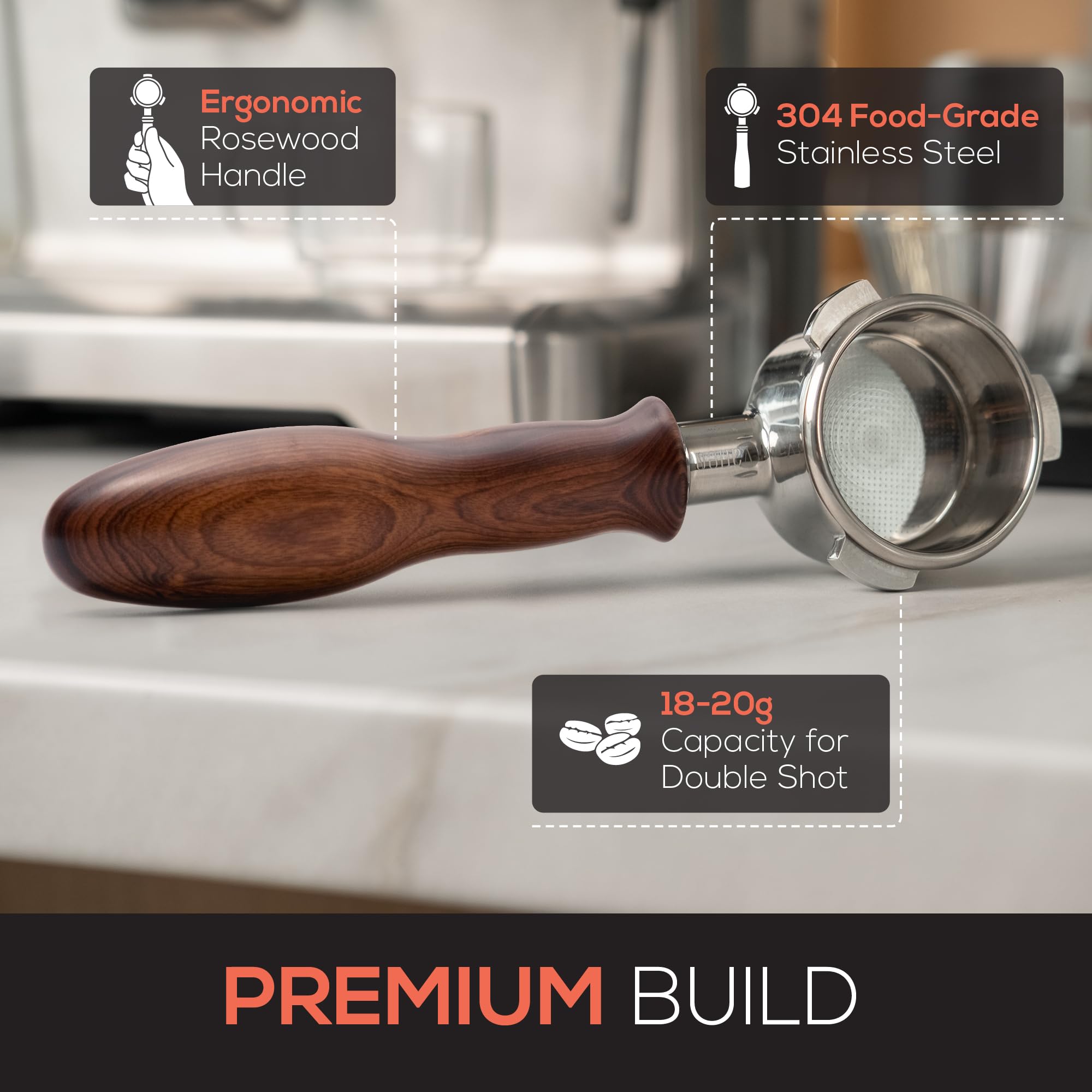 Vaneo portafiltro 54mm compatible con Breville y Sage para versatilidad.