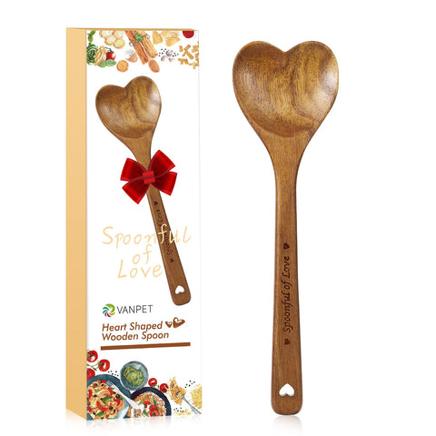 Cucharas VANPET en forma de corazón de madera natural para cocinar con seguridad.