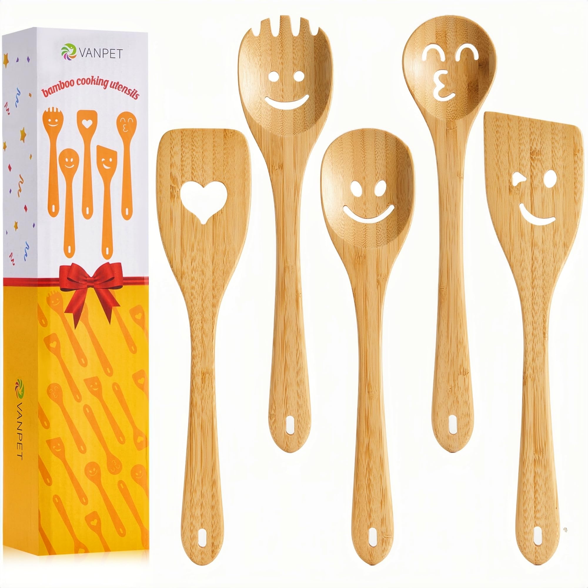 VanPET conjunto de utensilios de cocina de madera, vista general para cocinar sin rayar.