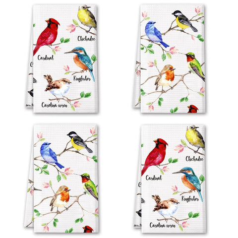 Toalla Vansolinne con aves en rama, ideal para secar platos y decorar la cocina.