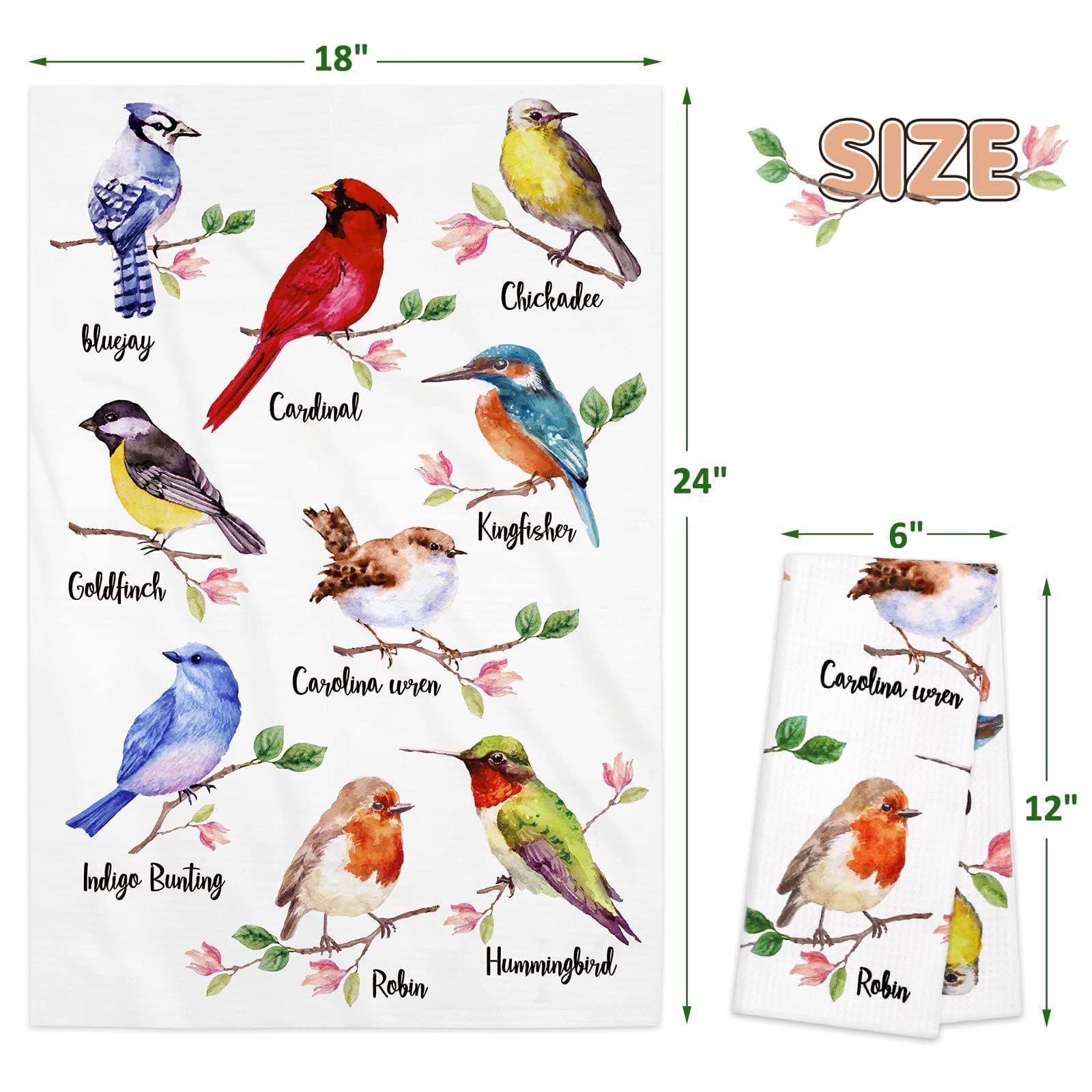 Toalla Vansolinne con cardenal y aves, útil para secar manos y utensilios.
