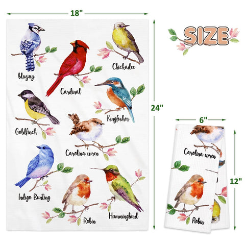 Toalla Vansolinne con cardenal y aves, útil para secar manos y utensilios.