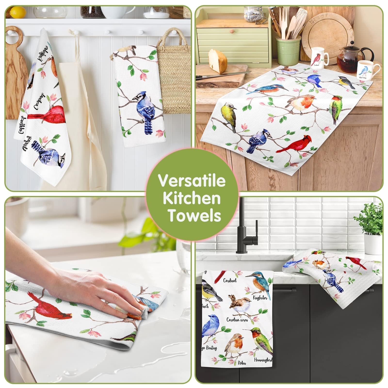Toalla Vansolinne con aves en rama, adecuada como regalo para amantes de la naturaleza.