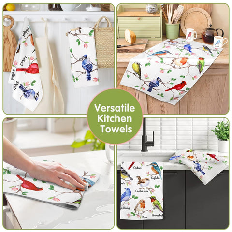Toalla Vansolinne con aves en rama, adecuada como regalo para amantes de la naturaleza.