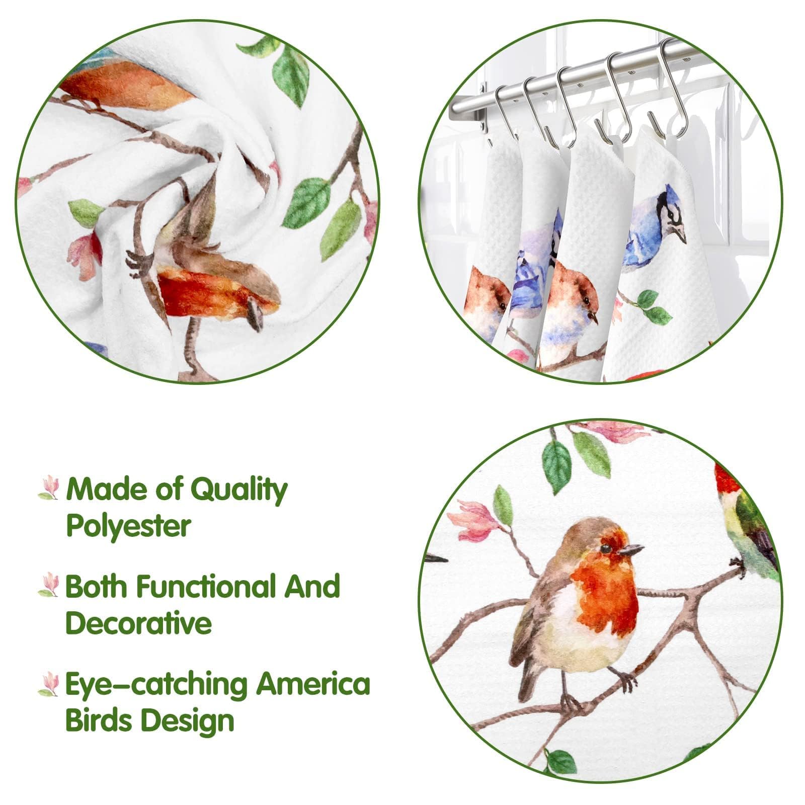 Toalla Vansolinne con aves del bosque, práctica para cocina y limpieza suave.