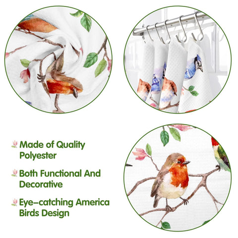 Toalla Vansolinne con aves del bosque, práctica para cocina y limpieza suave.