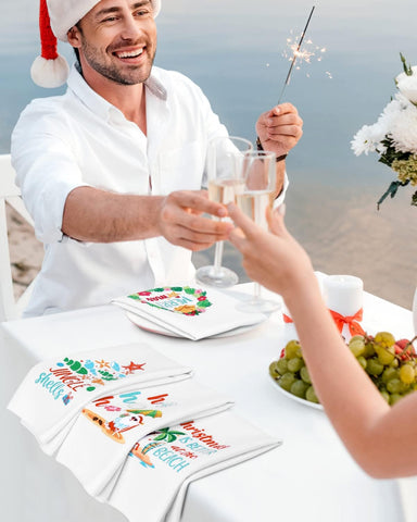 Vansolinne toallas de diseño navideño costero, crean ambiente festivo.