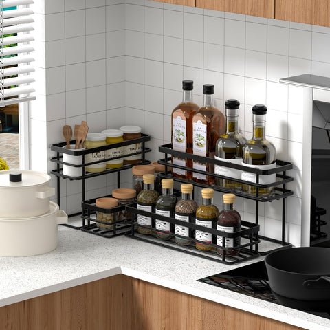 Vantimo rack negro para jarabes y condimentos, diseño duradero para cocina.