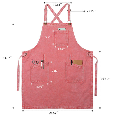 Ajuste cruzado en delantal VANTOO denim rosa para comodidad todo el día.