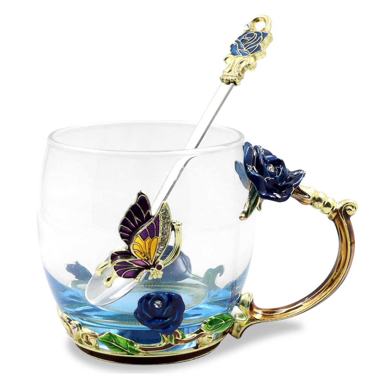 Taza VANUODA Enamels con mariposa y flor para té