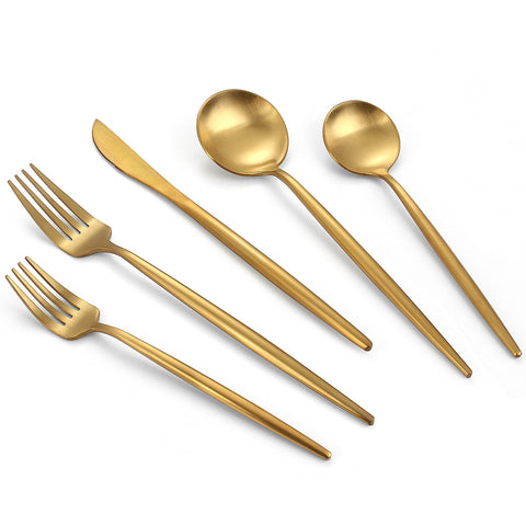Cubiertos VANVRO mate dorado de 20 piezas para cenas elegantes en casa