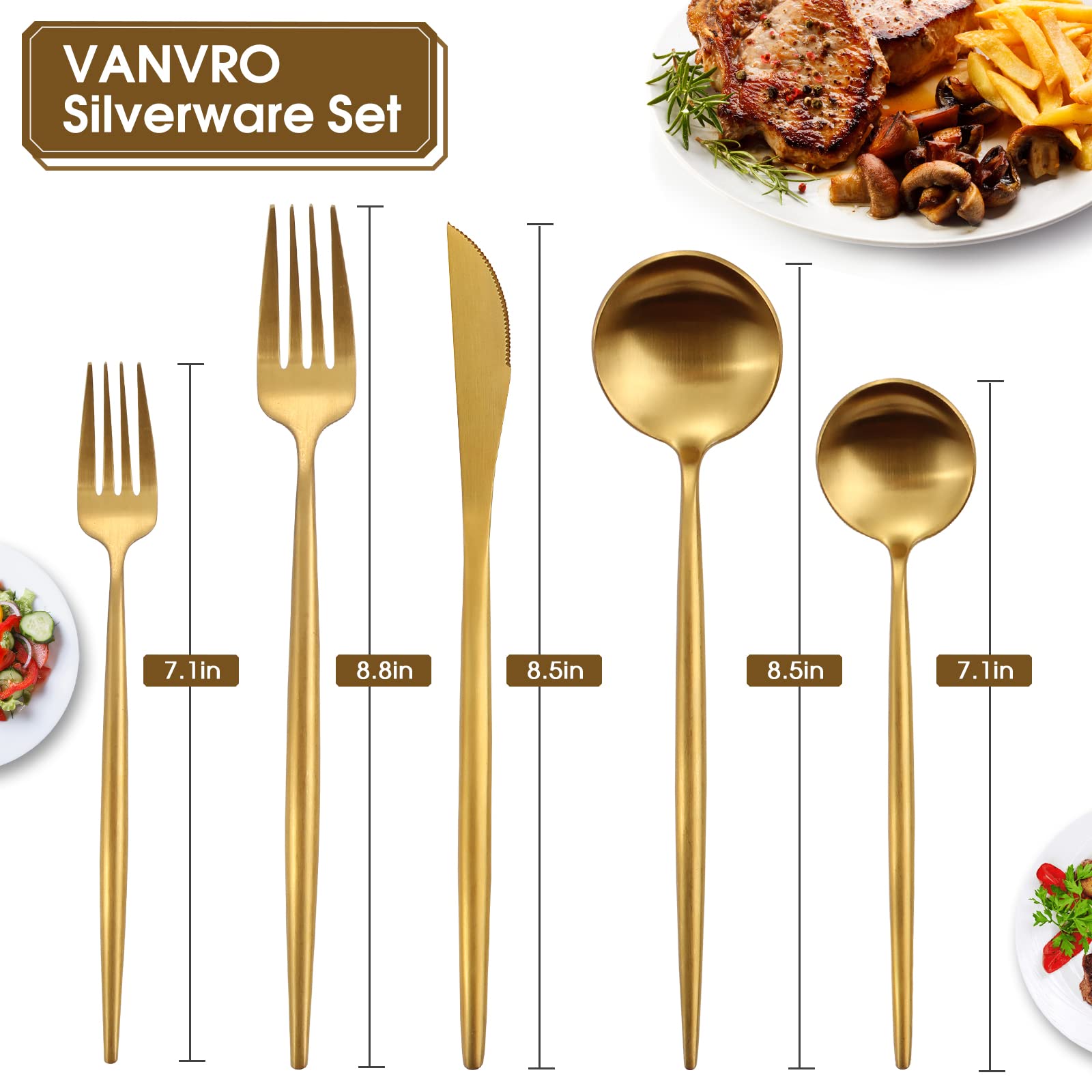 Cubiertos VANVRO mate plata, mango ergonómico para uso diario