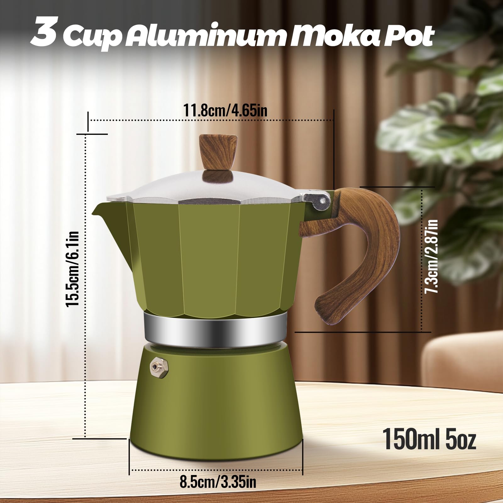 Vaolvpant moka en estufa para tres tazas de café intenso.