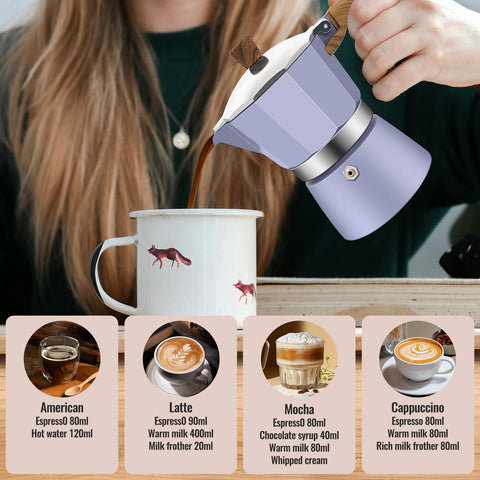 Vaolvpant Moka Pot acabado pulido purpura